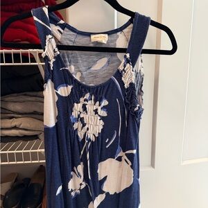 Anthropologie Meadow Rue Blue Flower Tank